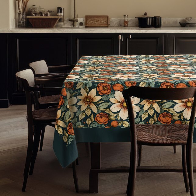 Mantel Encantador sabio de flores blancas de terracota de (Charming autumn terracotta white flowers sage tablecloth)