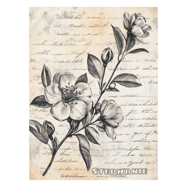 Mantel Esbozo floral rústico con caligrafía - edad (2) (Anverso)