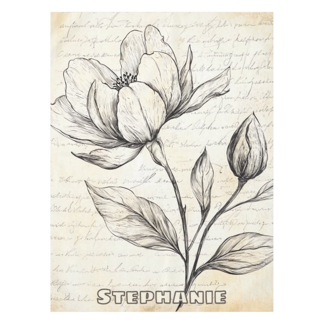 Mantel Esbozo floral rústico con caligrafía - edad (4) (Anverso)