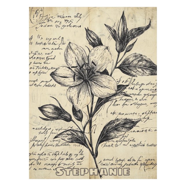 Mantel Esbozo floral rústico con caligrafía - edad (5) (Anverso)