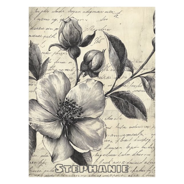 Mantel Esbozo floral rústico con caligrafía - edad (8) (Anverso)