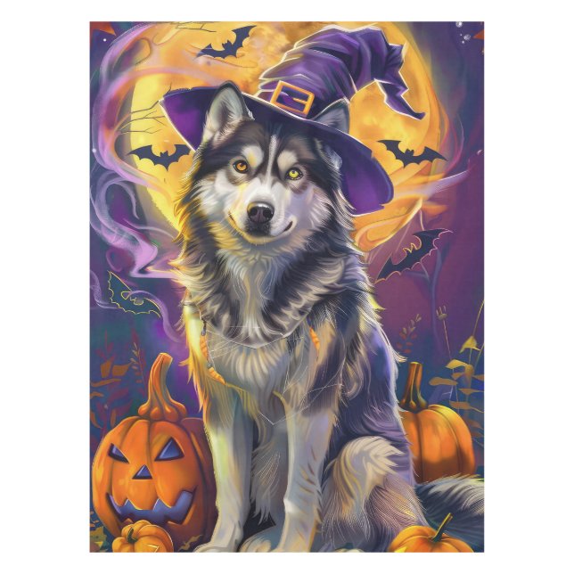 Mantel Escandaloso Husky Perro Halloween Calabaza de Bruj (Anverso)