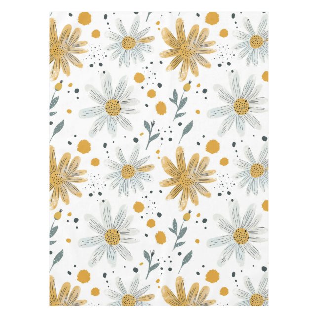 Mantel Espectacular patrón floral blanco y amarillo (Anverso)