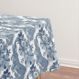 Mantel Espectacular patrón floral de conejo azul blanco