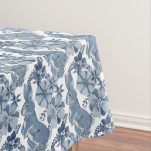 Mantel Espectacular patrón floral de conejo azul blanco