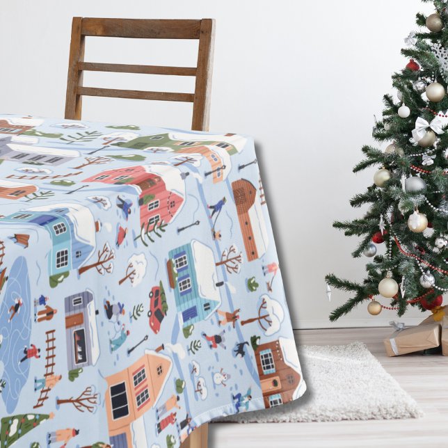 Mantel Espectaculares Navidades nórdicos de Higgys Villag (Whimsical Scandi Christmas village Pattern Table Cloth)