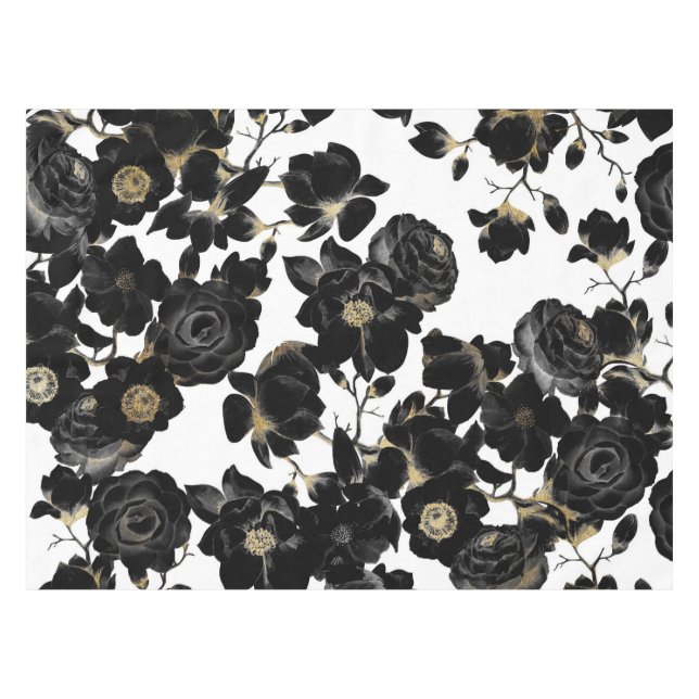 Mantel Estampado de flores negro elegante moderno del (Frente (Horizontal))