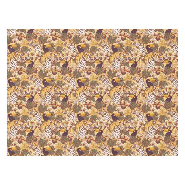 Mantel Estampado de flores tropical con el tigre (Frente (Horizontal))