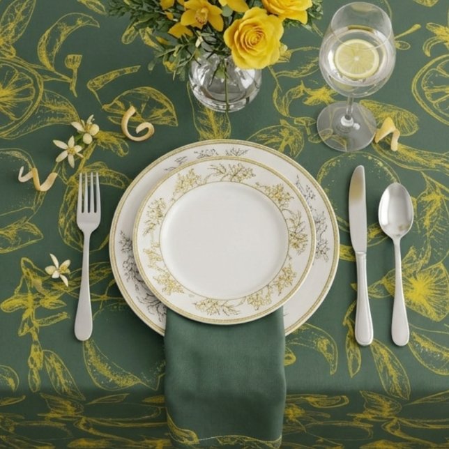 Mantel Estampado de Limón Amarillo sobre Verde Oscuro (Subido por el creador)