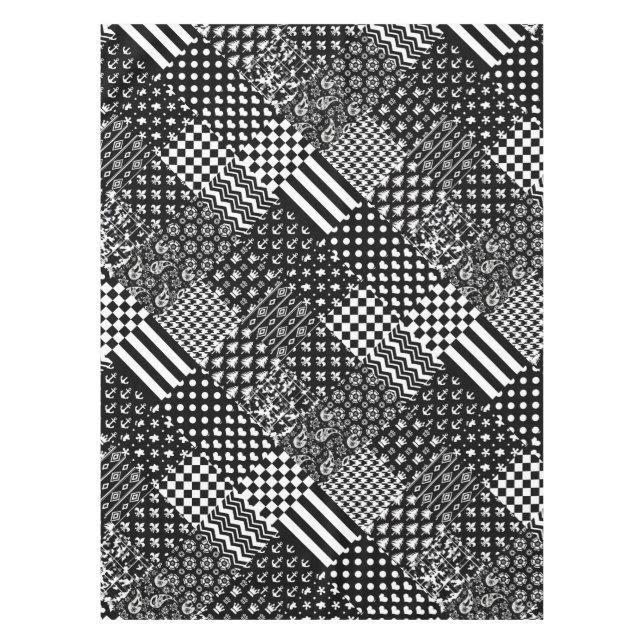 Mantel Estilo de patrón mixto blanco negro minimalista (Anverso)