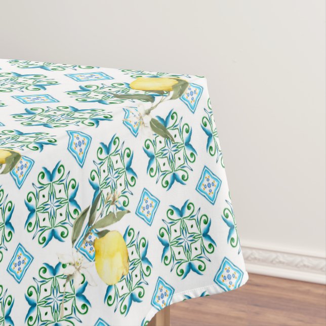 Mantel Estilo italiano,azulejos,majolica,limón ,Impresión (In Situ)