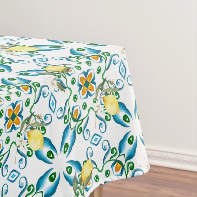 Mantel Estilo italiano,azulejos,majolica,limón ,Impresión (In Situ)