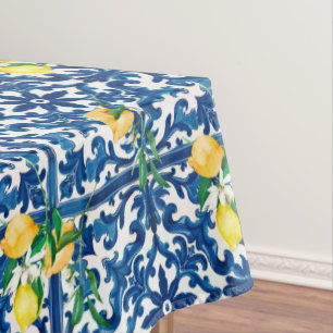Mantel estilo italiano, mediterráneo, mosaico, azul, limó