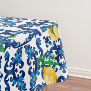 Mantel estilo italiano, mediterráneo, mosaico, azul, limó