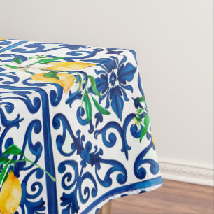 Mantel estilo italiano, mosaico, azul, limón,