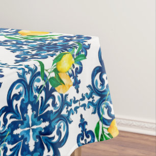 Mantel estilo italiano, mosaico, azul, limón,