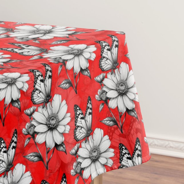Mantel Estilo Rojo De Moda De Mariposa En Patrón De Flor (Subido por el creador)