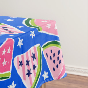 Mantel Estrellas de sandía rosa Patriótico Verano Azul Fi