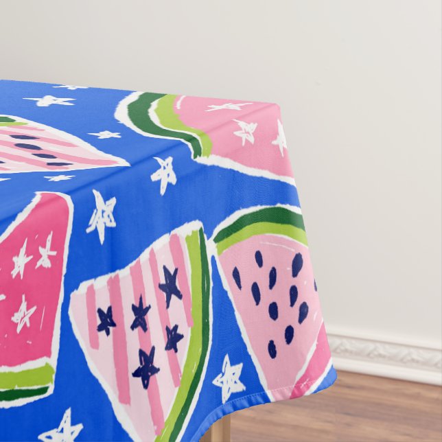 Mantel Estrellas de sandía rosa Patriótico Verano Azul Fi (In Situ)