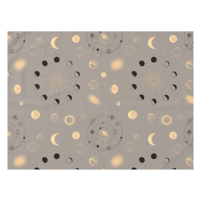 Mantel Estrellas solares luna fases planetas oro negro en (Frente (Horizontal))