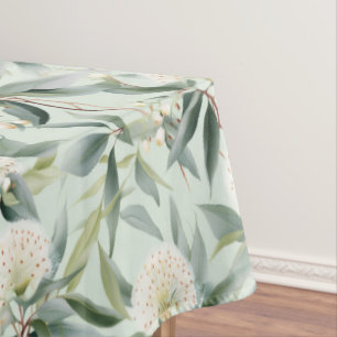 Mantel Eucalyptus Flores Tejido Blanco Verde