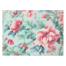 Mantel Exquisitas flores de Claret rosa, hojas azules ver