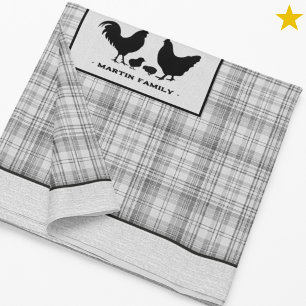 Mantel Familia de pollos a cuadros granja rústica gris no