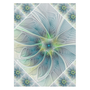 Mantel Fantasía Flor Fractal Verde Azul