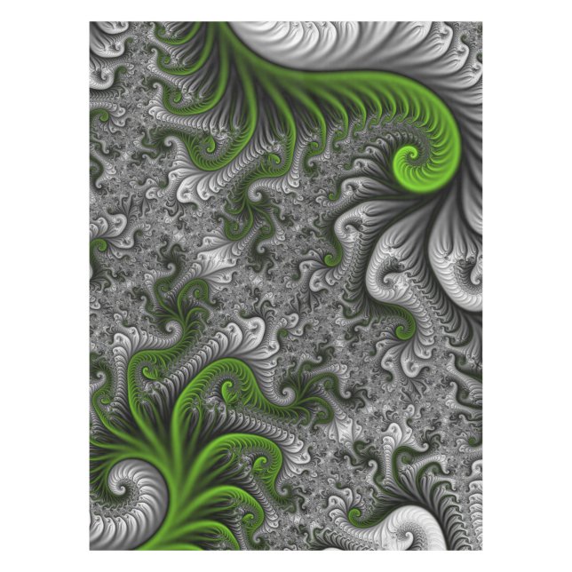 Mantel Fantasía Mundo Arte Fractal Verde Y Gris Resumen (Anverso)