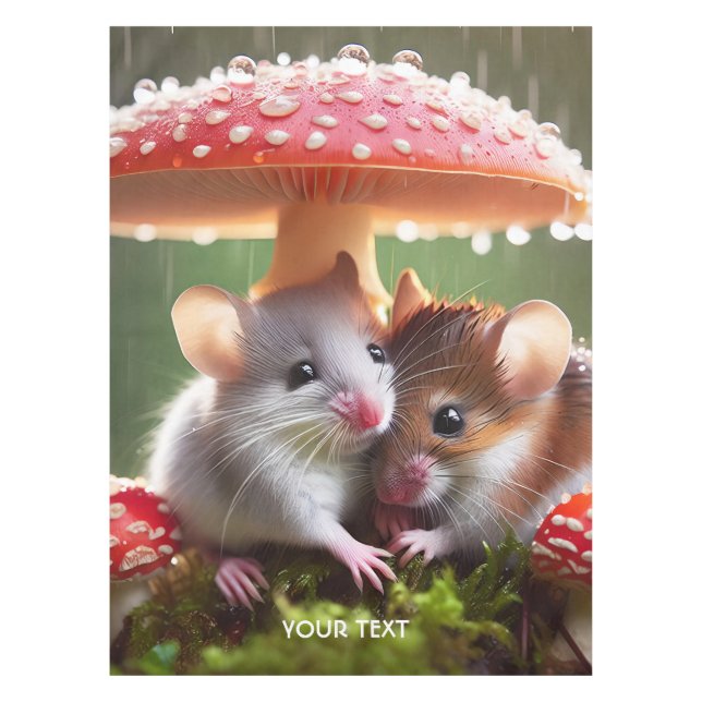 Mantel Fantasy Cute Mouse Lluvia a los hongos (Anverso)