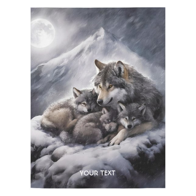 Mantel Fantasy Cute Wolf Family Winter (Anverso)