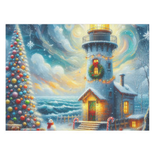 Mantel Faro de árbol de navidad azul costero náutico