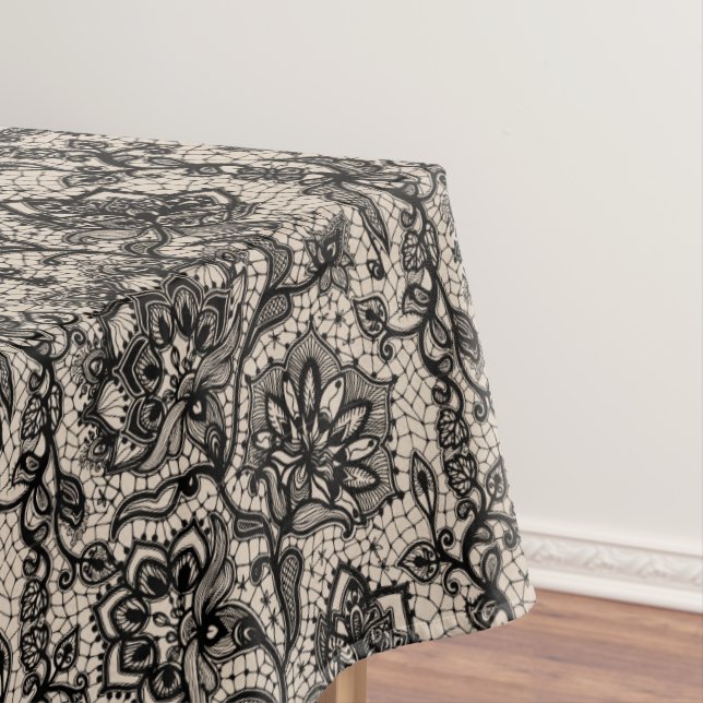 Mantel Faux Black Lace Tablecloth (In Situ)