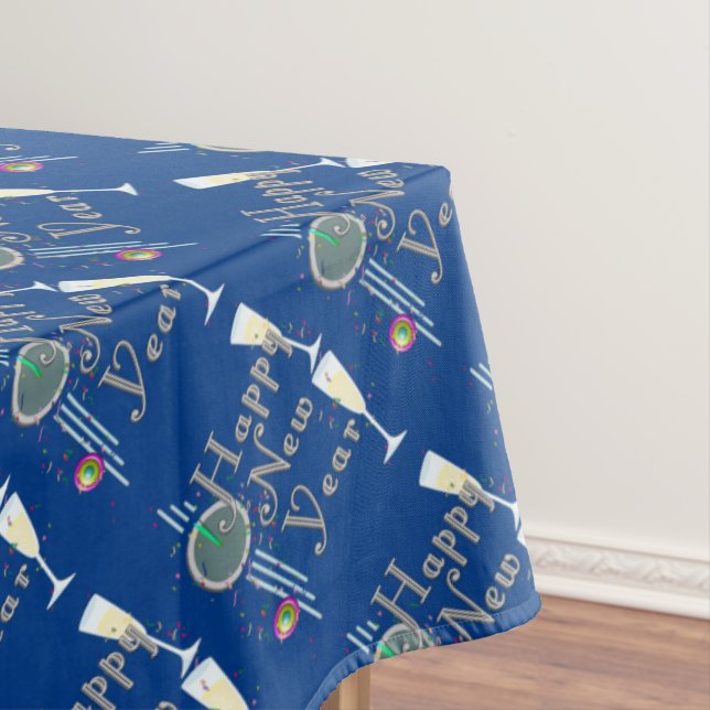 Mantel Feliz Año Nuevo: Gafas de champán y reloj (In Situ)