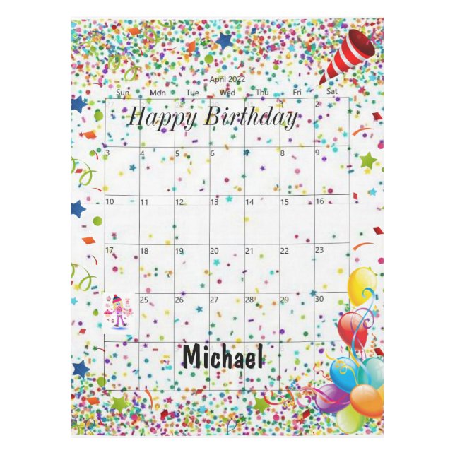 Mantel Feliz cumpleaños, abril 2022 Tablecloth (Anverso)
