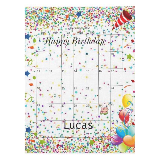 Mantel Feliz cumpleaños, diciembre 2022 Tablecloth (Anverso)