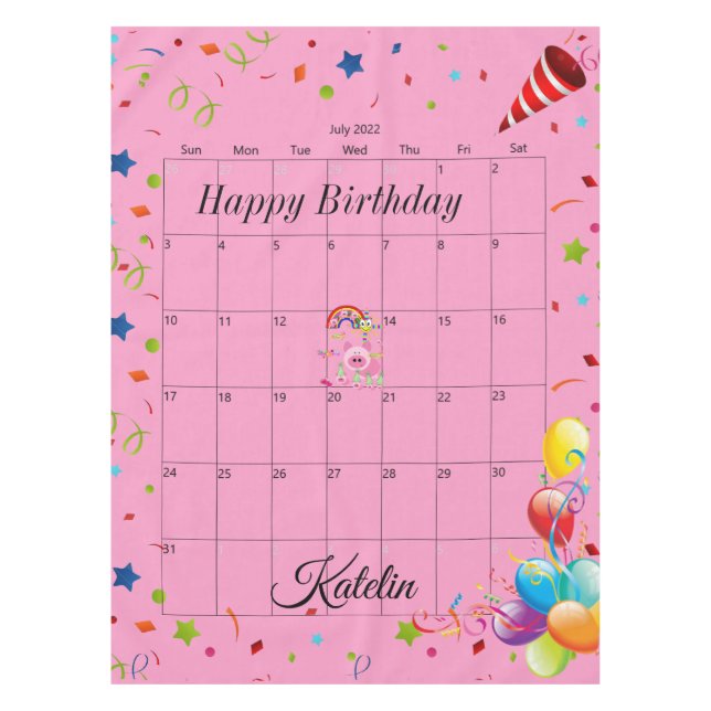 Mantel Feliz cumpleaños, julio de 2022 Tablecloth (Anverso)