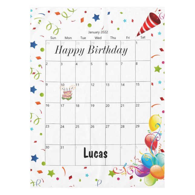 Mantel Feliz cumpleaños, manicomio de enero de 2022 (Anverso)