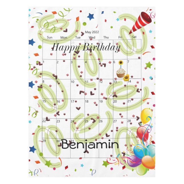 Mantel Feliz cumpleaños, mayo 2022 Tablecloth (Anverso)