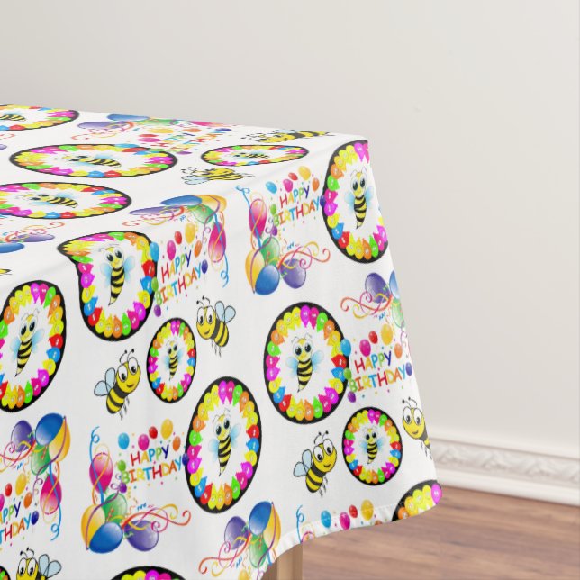 Mantel Feliz cumpleaños Tablecloth Bumblebee Balloons (In Situ)