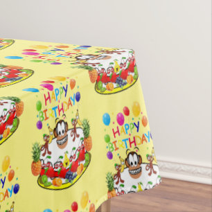Mantel Feliz cumpleaños Tablecloth Fruit Cake Monos
