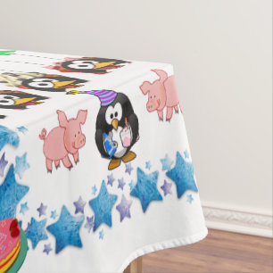 Mantel Feliz cumpleaños Tablecloth Penguin Pink Pigs