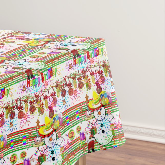 Mantel Feliz cumpleaños Tablecloth Snowman Santa Claus (In Situ)