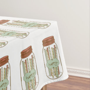 Mantel feliz del tarro de albañil y de la comida