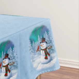 Mantel Feliz escena invernal de muñeco de nieve y pájaros