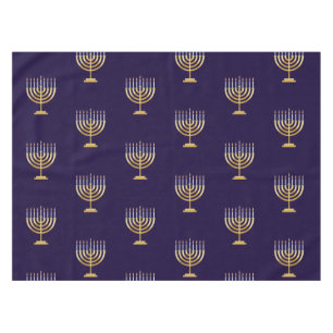 Mantel Feliz Hanukkah, menorah de oro azul judío