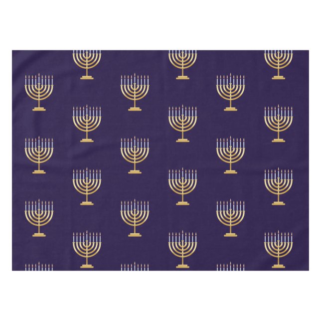Mantel Feliz Hanukkah, menorah de oro azul judío (Frente (Horizontal))
