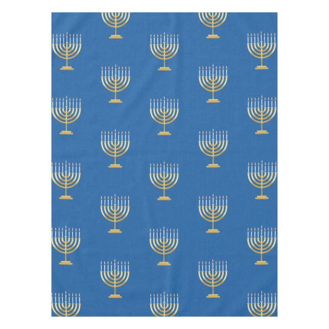 Mantel Feliz Hanukkah, menorah de oro azul judío (Anverso)