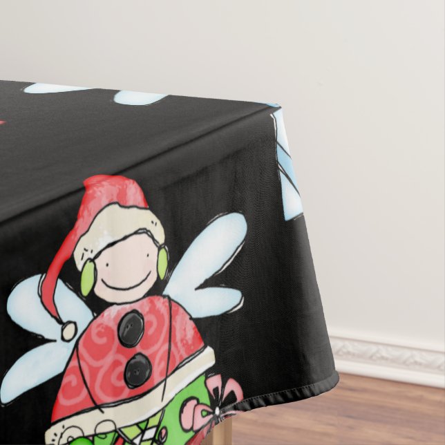 Mantel Feliz Navidad Angel Black Tablecloth, (In Situ)