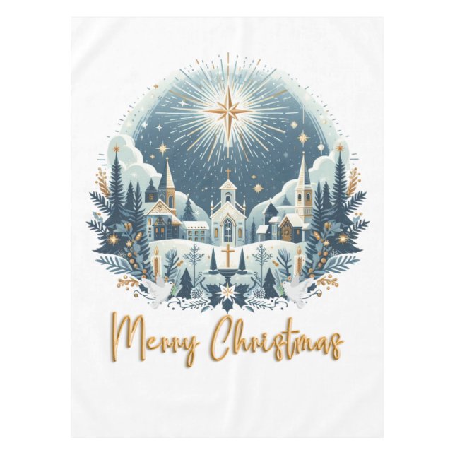 Mantel Feliz Navidad azul y oro (Anverso)